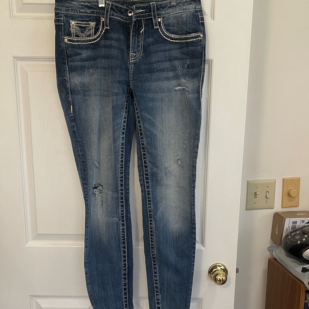 Women's Vigoss Distressed Slim Fit Jeans - Blue. Size 10.